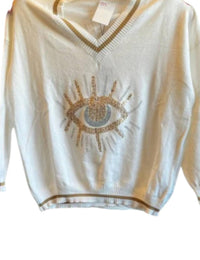 Venti6 - Evil Eye Sequin Vneck Top One Size