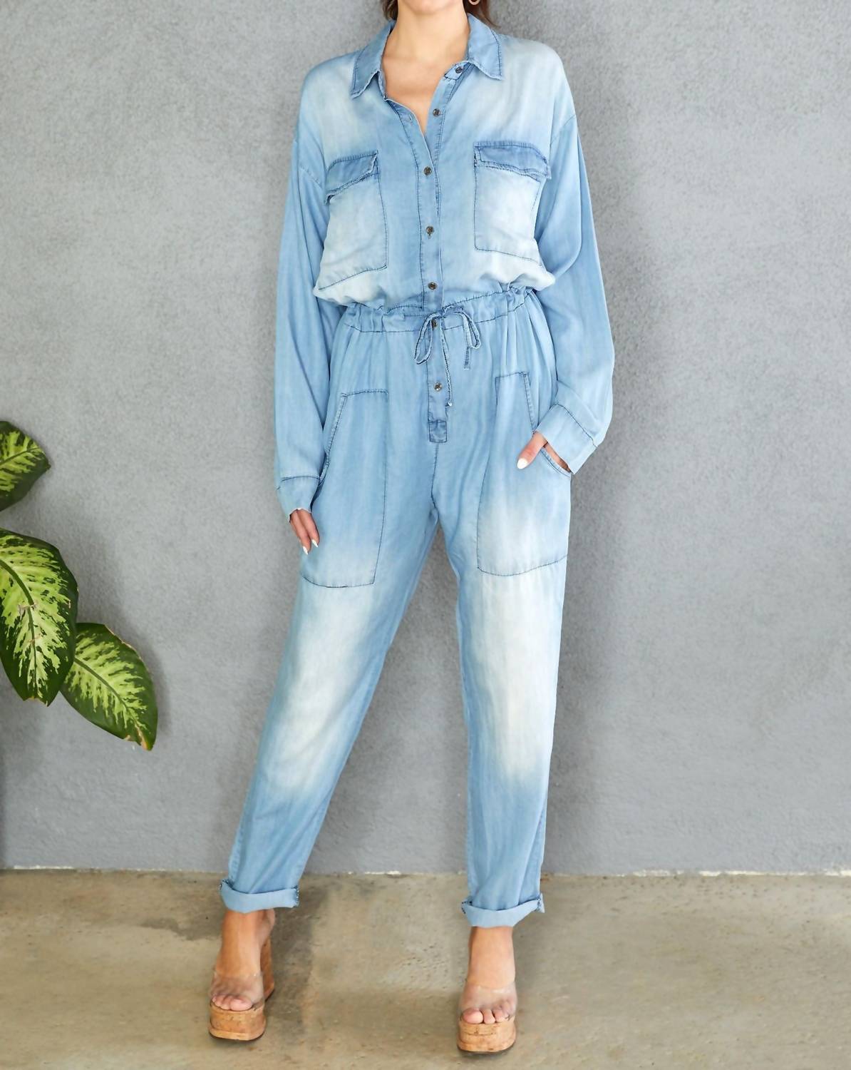Venti6 - FRONT BOX POCKET LONG SLEEVE JUMPSUIT