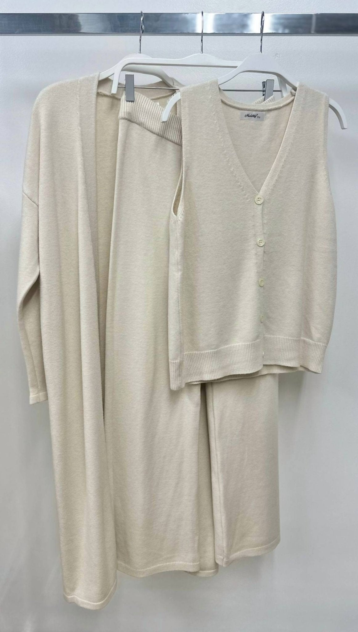 Venti6 - Knit Vest, Knit Pants And Long Cardigan 3 Pc Set - clothing - jackets - outerwear