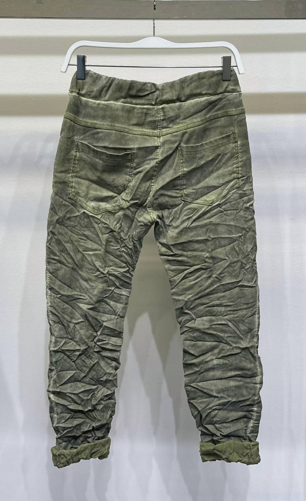 Venti6 - Sequin Camo Patch Crinkle Pants - ankle - clothing - cropped