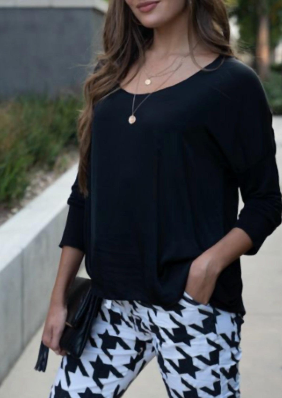 Venti6 - Silk Draped Long Sleeve Top