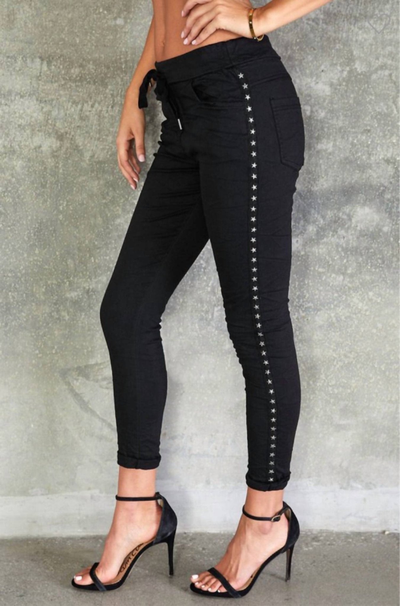Venti6 - Star Studded Crinkle Jogger - black - clothing - joggers