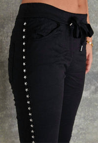 Venti6 - Star Studded Crinkle Jogger - black - clothing - joggers