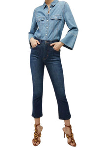 Veronica Beard - Carly Kick - flare Jean - blue - clothing - cotton - blend