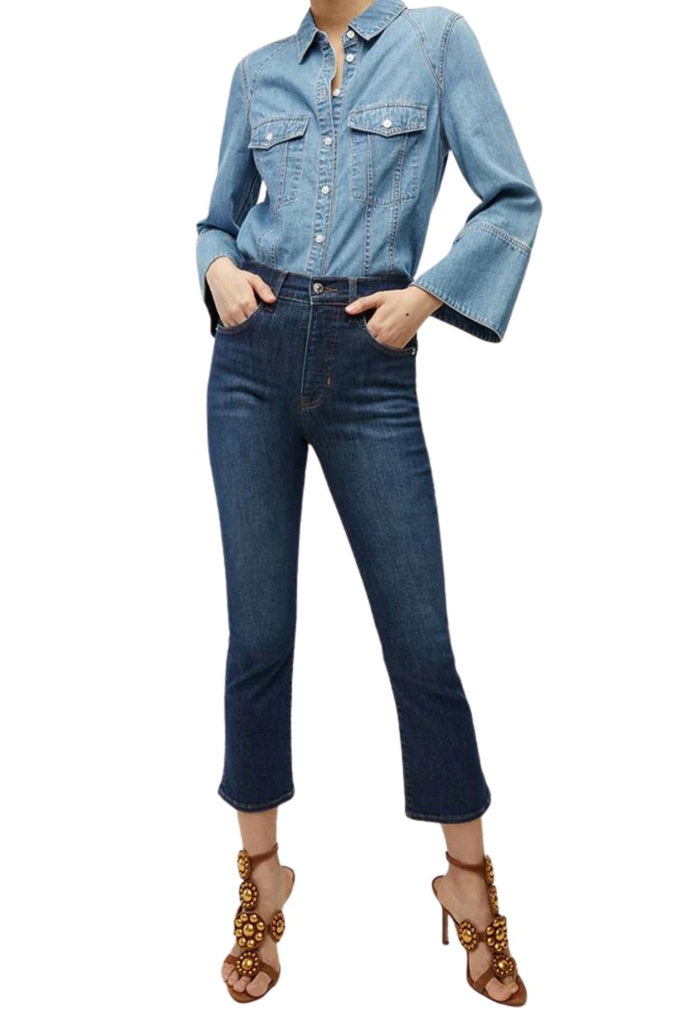 Veronica Beard - Carly Kick - flare Jean - blue - clothing - cotton - blend