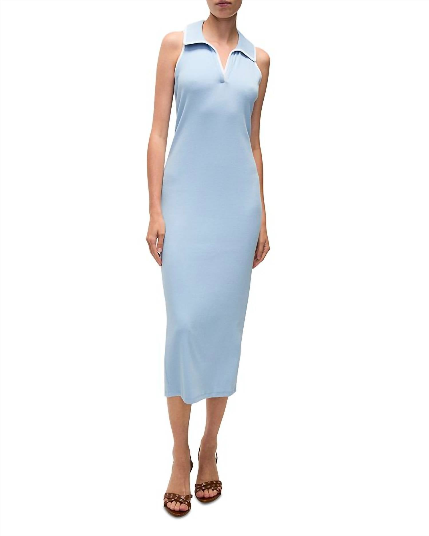 Veronica Beard - Darien Polo Collar Midi Dress - blue - clothing - cotton - blend