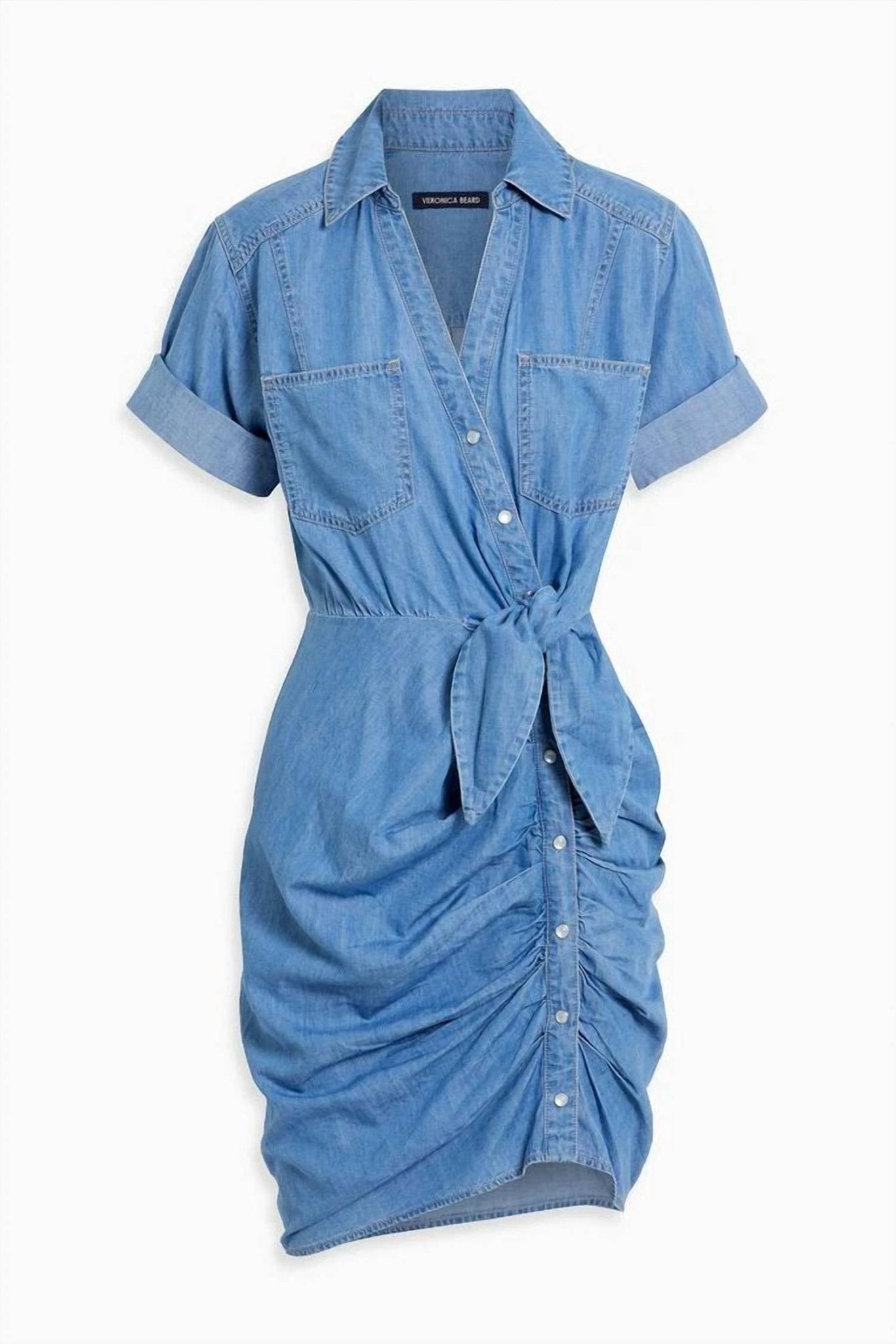 Veronica Beard - Hensley Ruched Mini Shirt Denim Dress - blue - clothing - cotton - blend