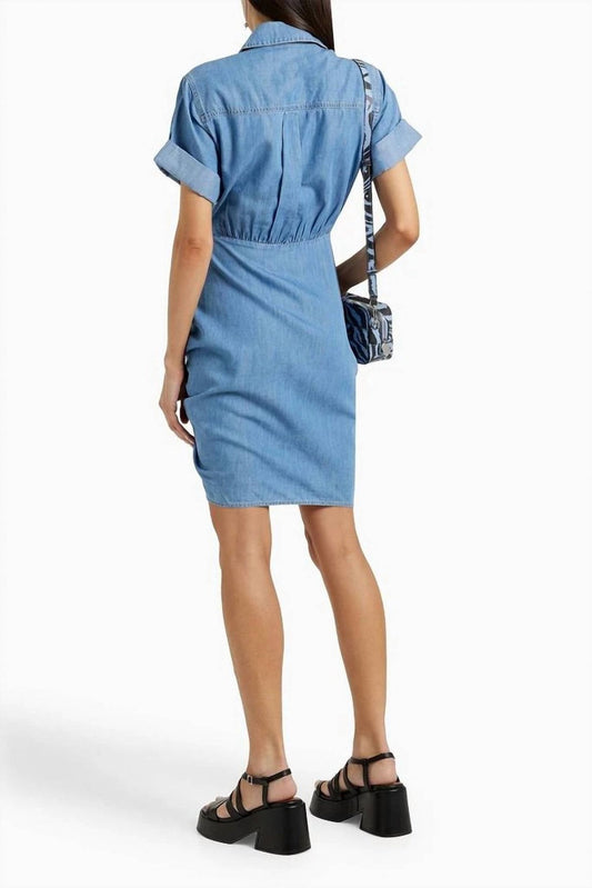 Veronica Beard - Hensley Ruched Mini Shirt Denim Dress - blue - clothing - cotton - blend