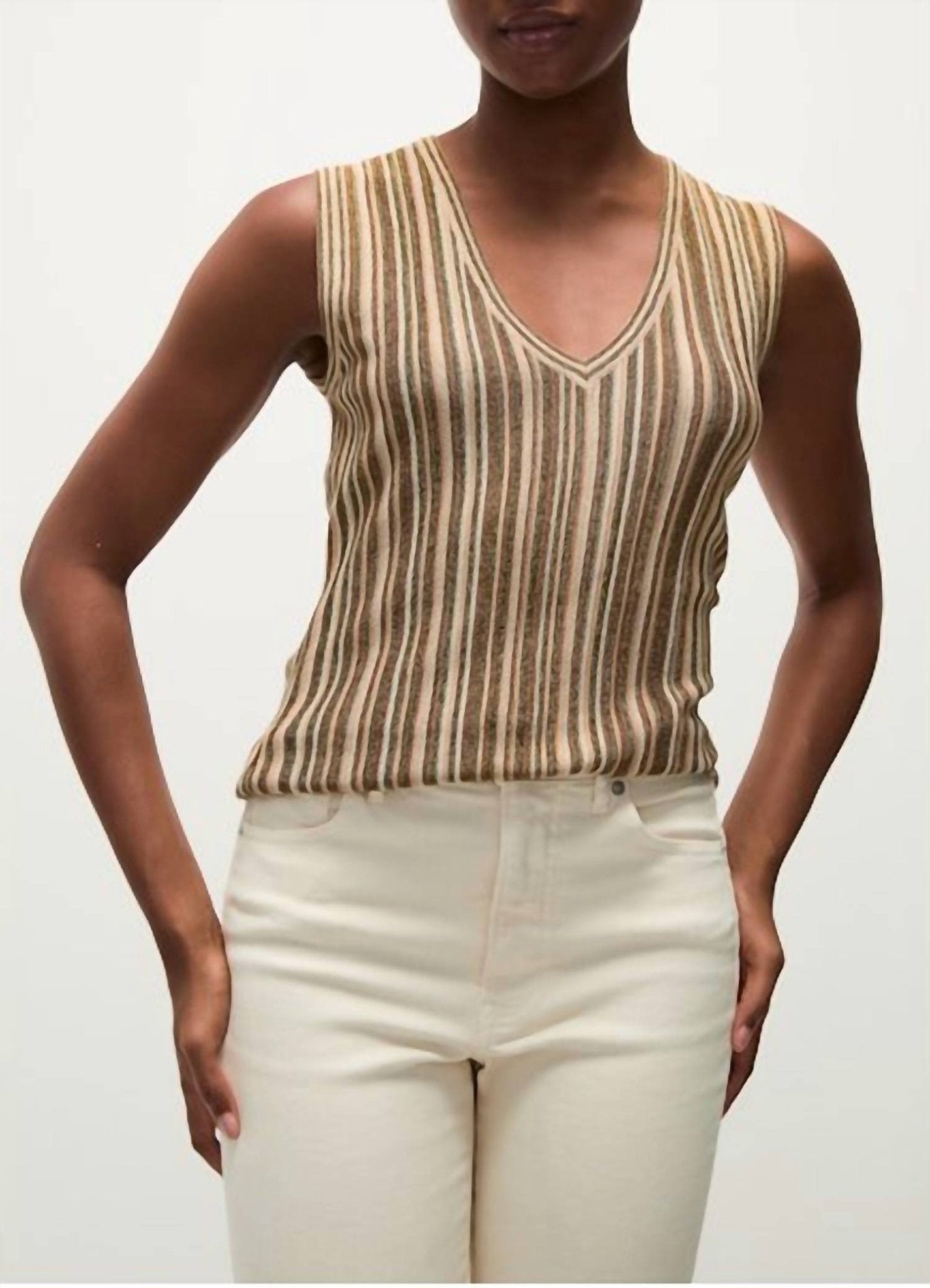Veronica Beard - Sid Sleeveless Pullover - brown - clothing - stripe