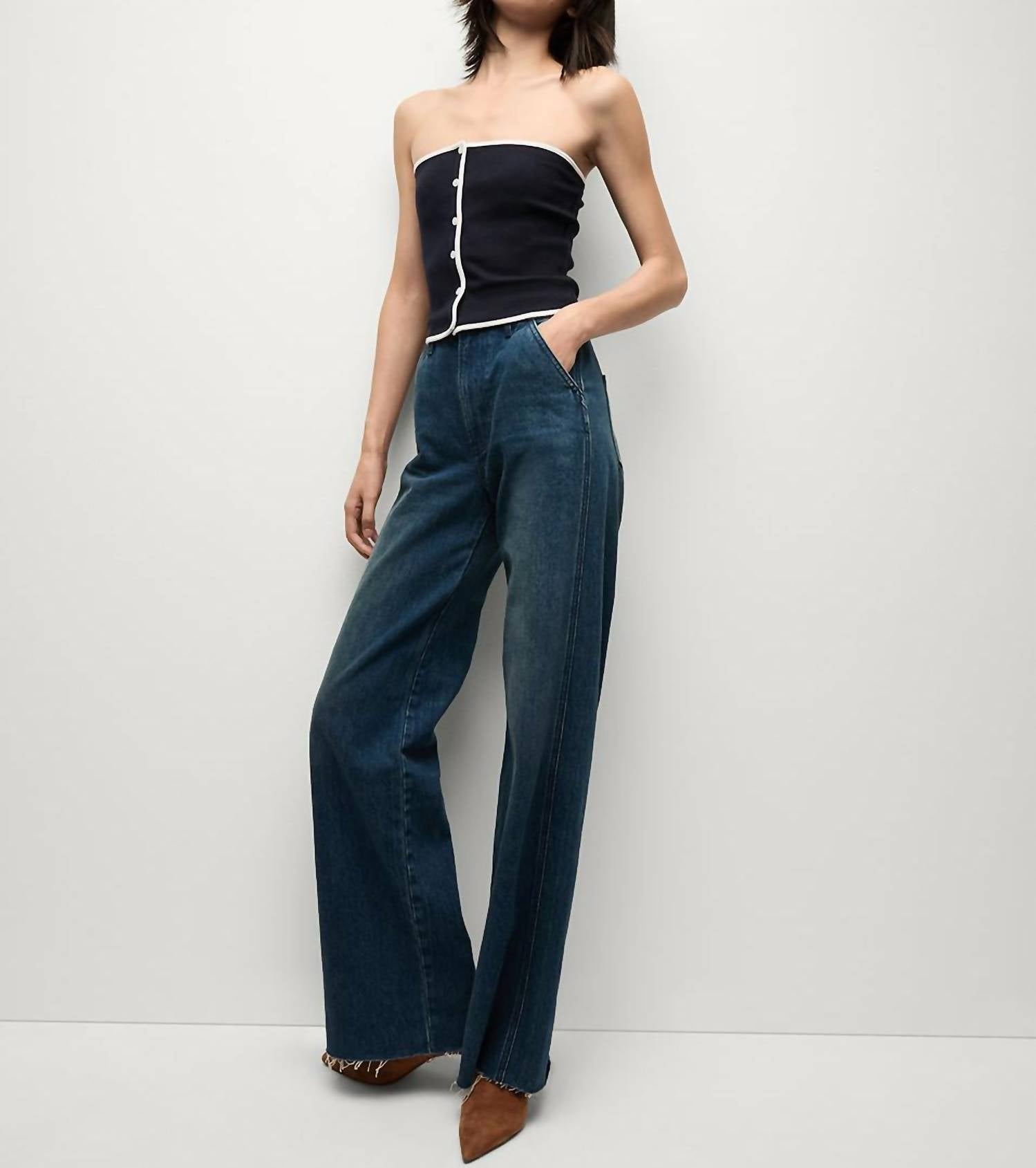 Veronica Beard - Valley Knit Strapless Top - blue - clothing - cotton - blend