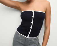 Veronica Beard - Valley Knit Strapless Top - blue - clothing - cotton - blend