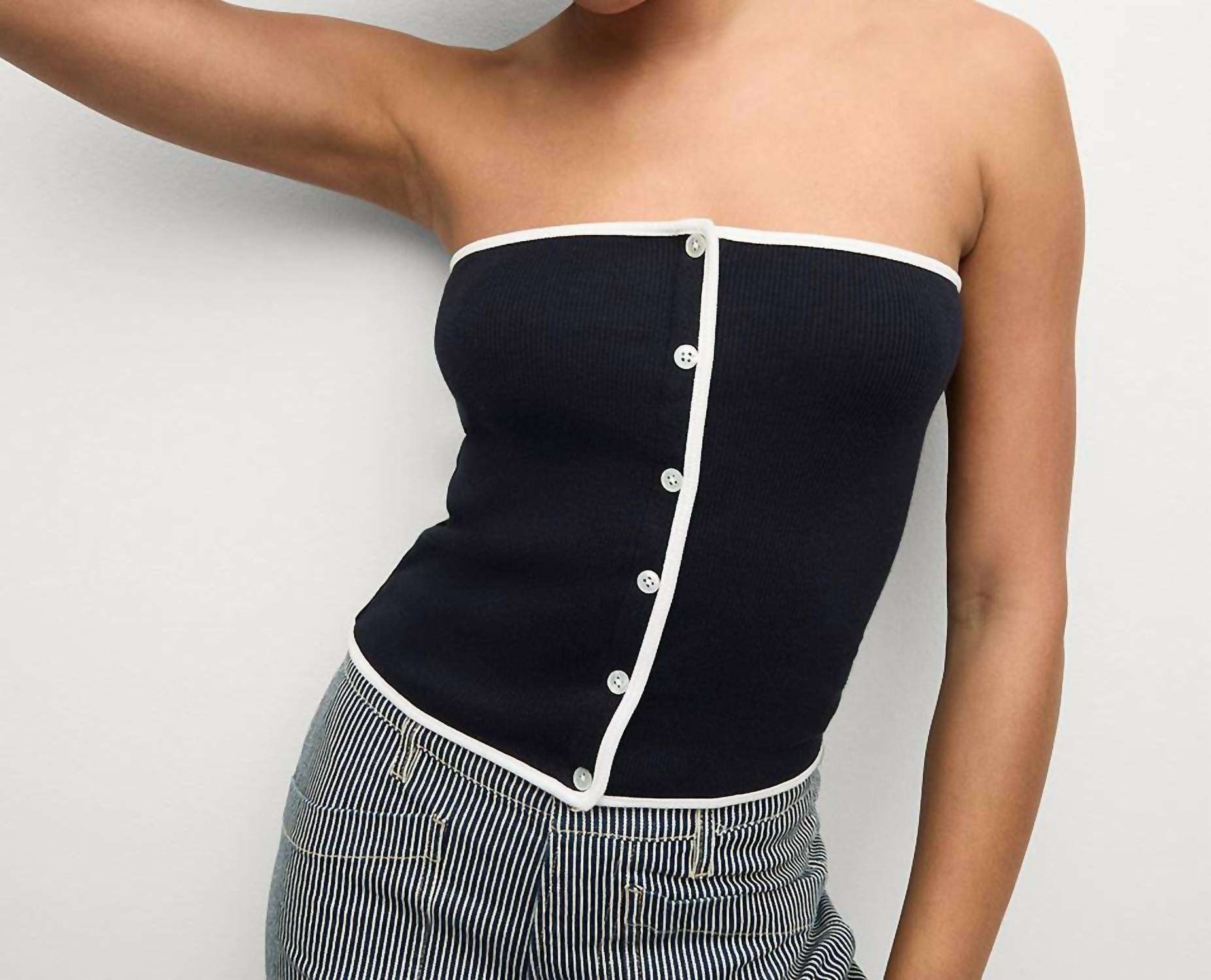 Veronica Beard - Valley Knit Strapless Top - blue - clothing - cotton - blend