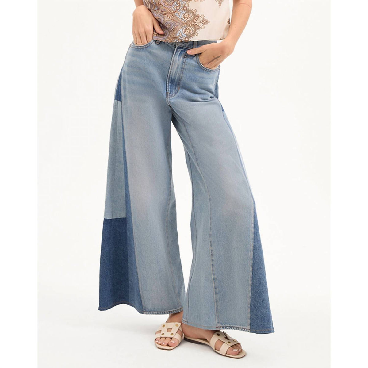 Veronica Beard - Vicki Patchwork Wide Leg Jeans