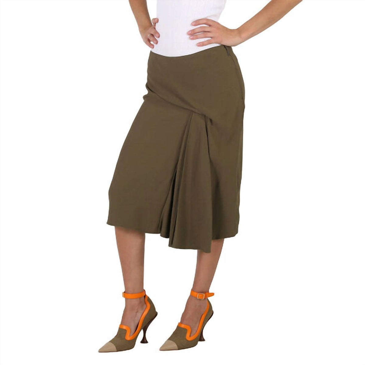 Versace - Caramel Draped Midi Skirt