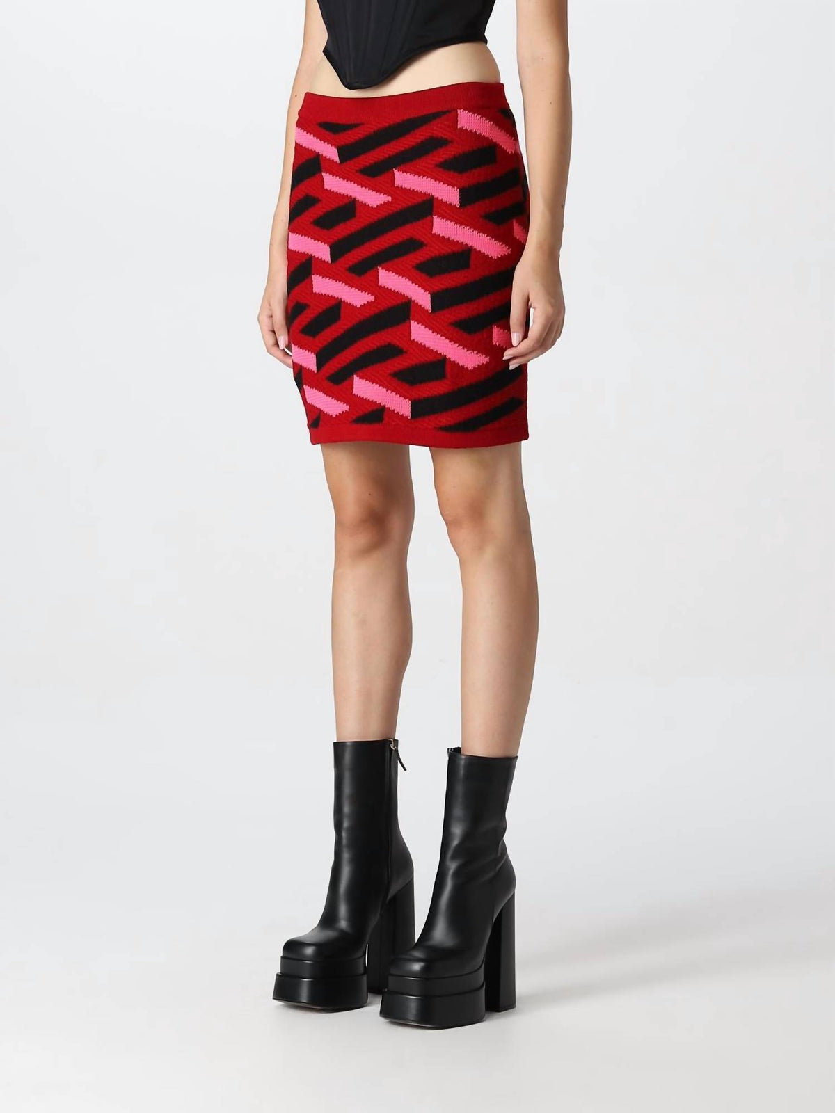 Versace - La Greca Wool Blend Knit Skirt