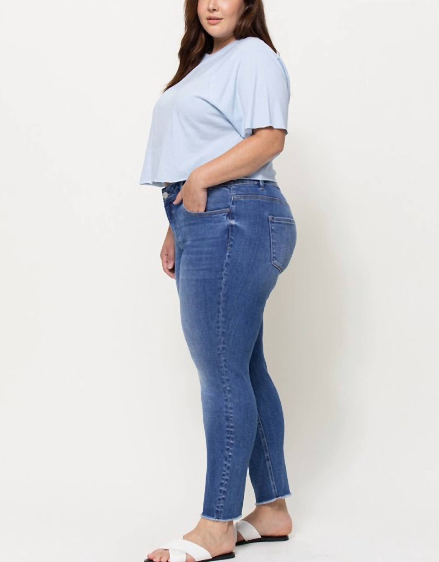 Vervet By Flying Monkey - Amber Mid Rise Crop Skinny Jeans - Plus - blue - clothing - cotton