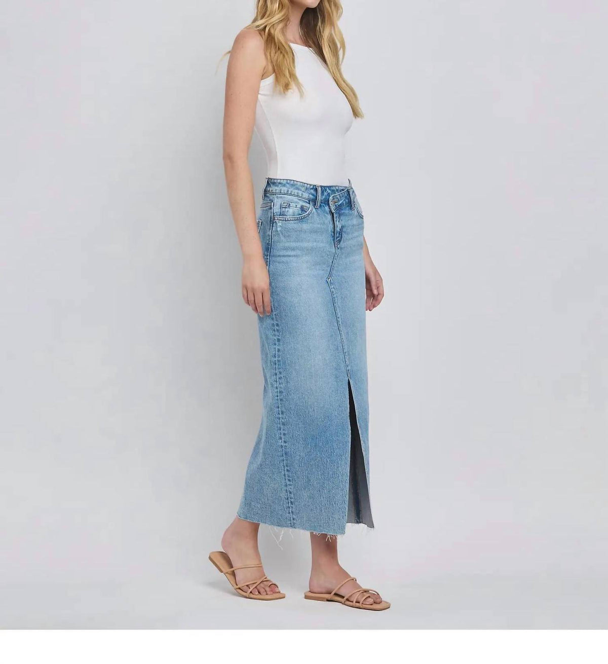 Vervet By Flying Monkey - Front Slit Maxi Midi Denim Skirt