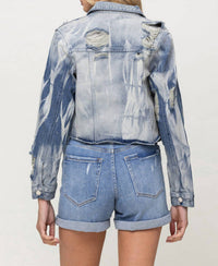 Vervet By Flying Monkey - Rigid Classic Crop Denim Tie Dye Jacket - blue - clothing - jackets