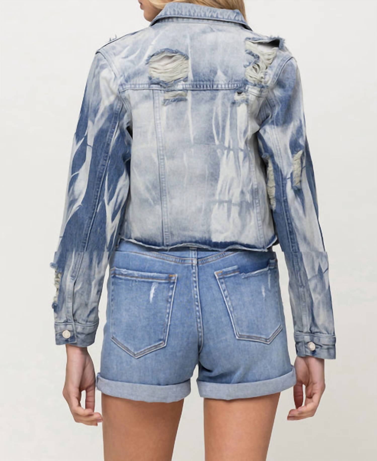 Vervet By Flying Monkey - Rigid Classic Crop Denim Tie Dye Jacket - blue - clothing - jackets