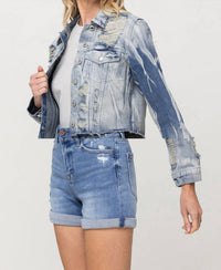Vervet By Flying Monkey - Rigid Classic Crop Denim Tie Dye Jacket - blue - clothing - jackets