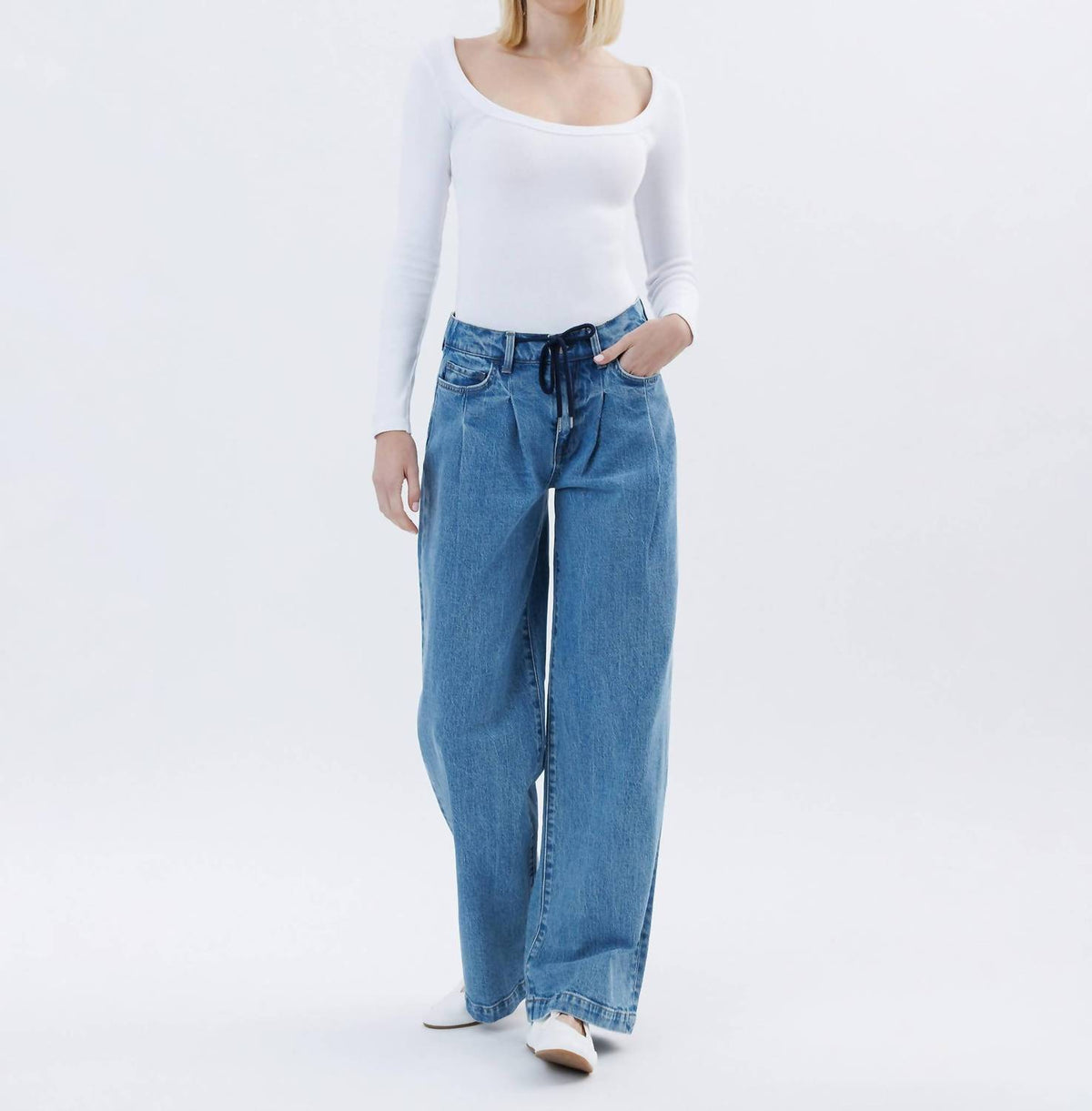 Vervet By Flying Monkey - Unabashed - Super High Rise Pleated Drawstring Wide Leg Jeans