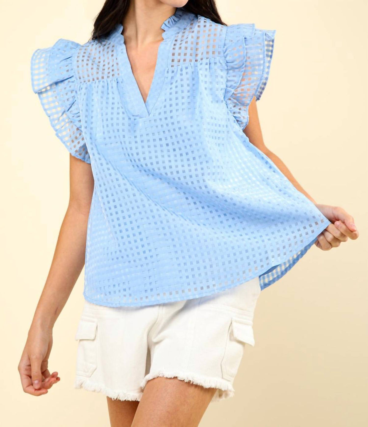 Very J - Checkered Ruffled Blouse