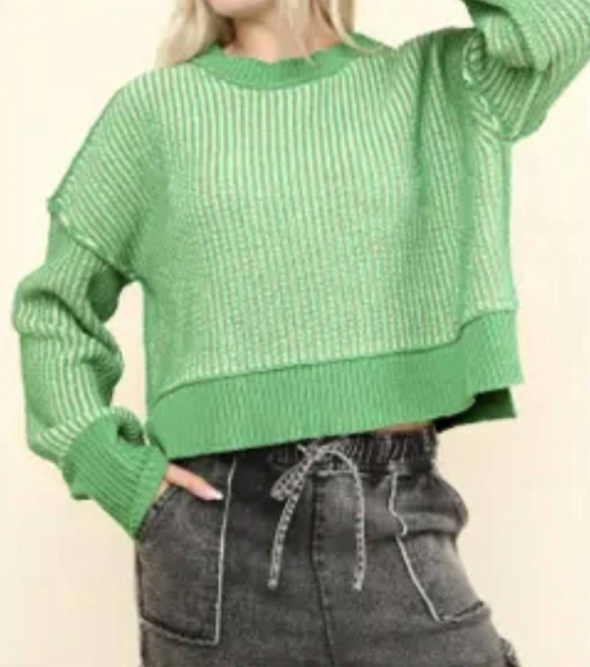 Very J - Cropped Stripe Sweater