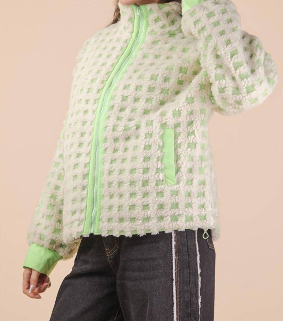 Very J - Oversized Checker Fleece Jacket