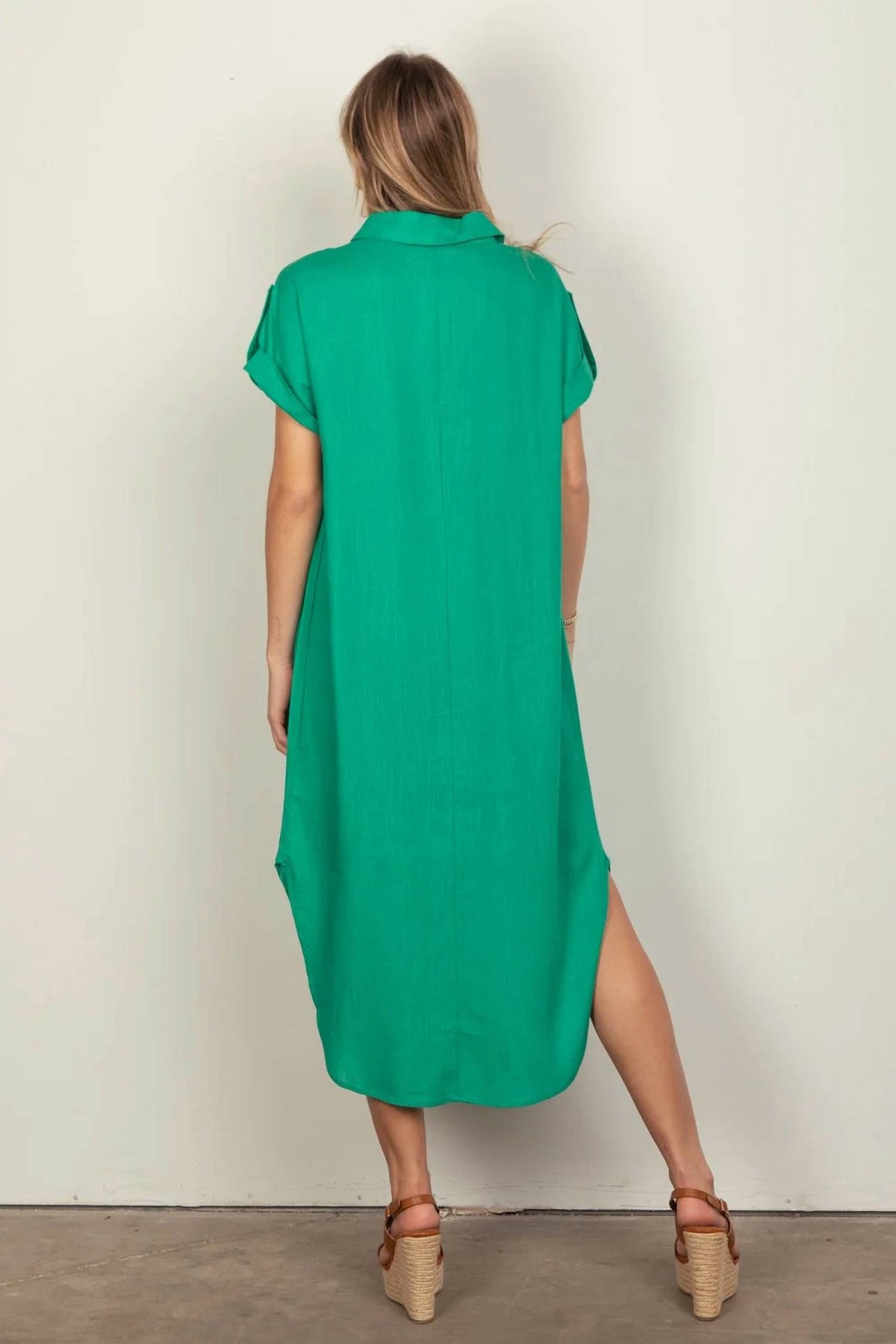 Very J - Oversized Solid Linen Woven Midi Dress