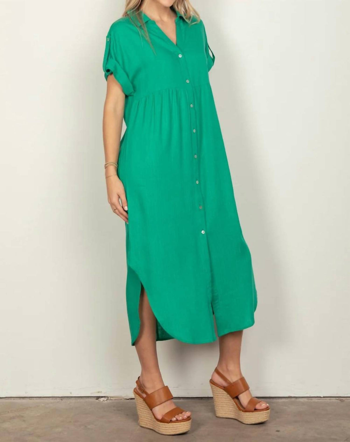 Very J - Oversized Solid Linen Woven Midi Dress