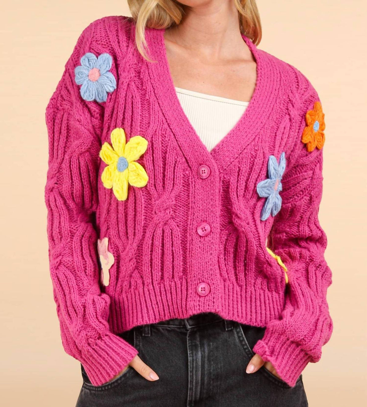 Very J - Statement Flower Cardigan