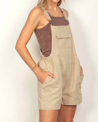 Very J - Suspender Solid Woven Casual Overall Romper