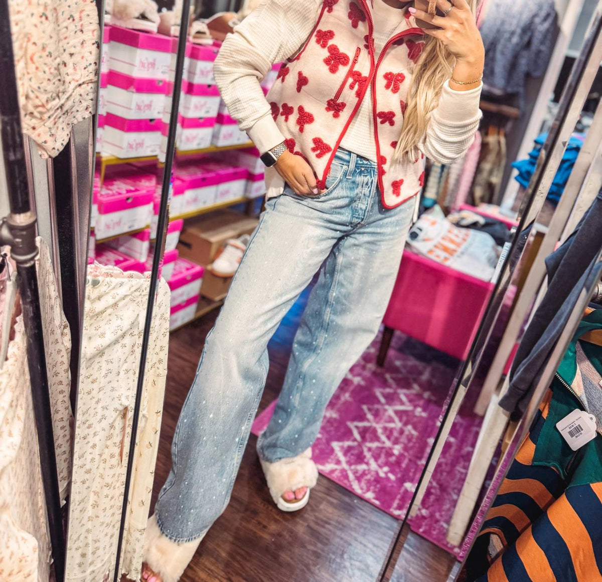 Very J - Textured Bow Printed Vest