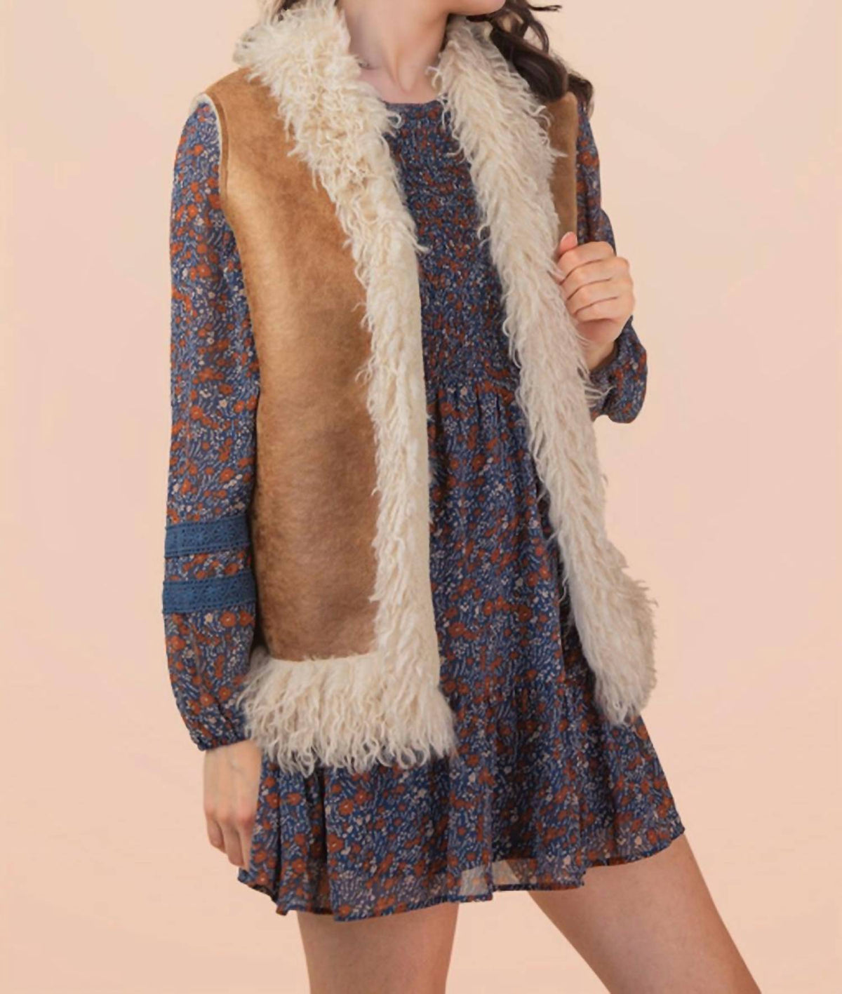 Very J - Trail Boho Suede Sherpa Vest