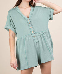 Very J - Two Tone Ribbed Knit Comfy Casual Romper