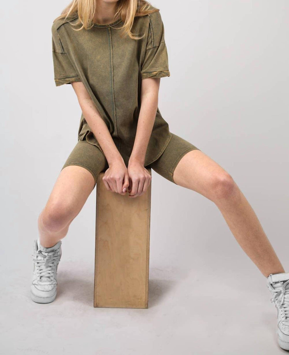 Very J - Washed Stretchy Knit Activewear Top & Shorts