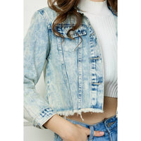 Veveret - Stripe Rhinestone Distressed Denim Jacket