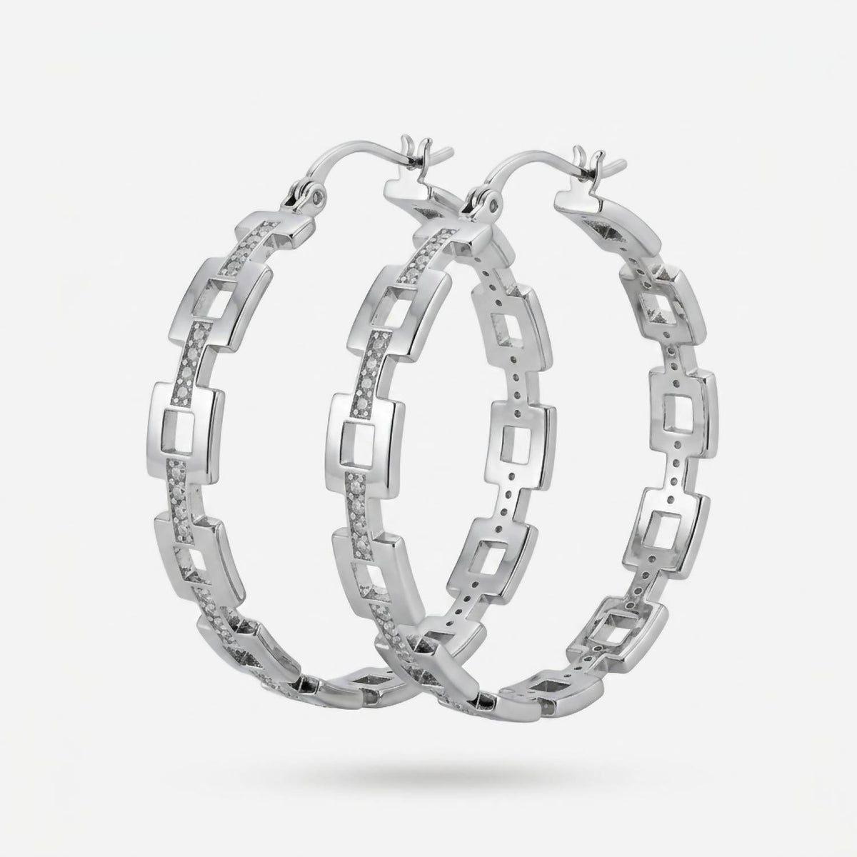 Via Saviene - Square Link Pave Hoop Earrings