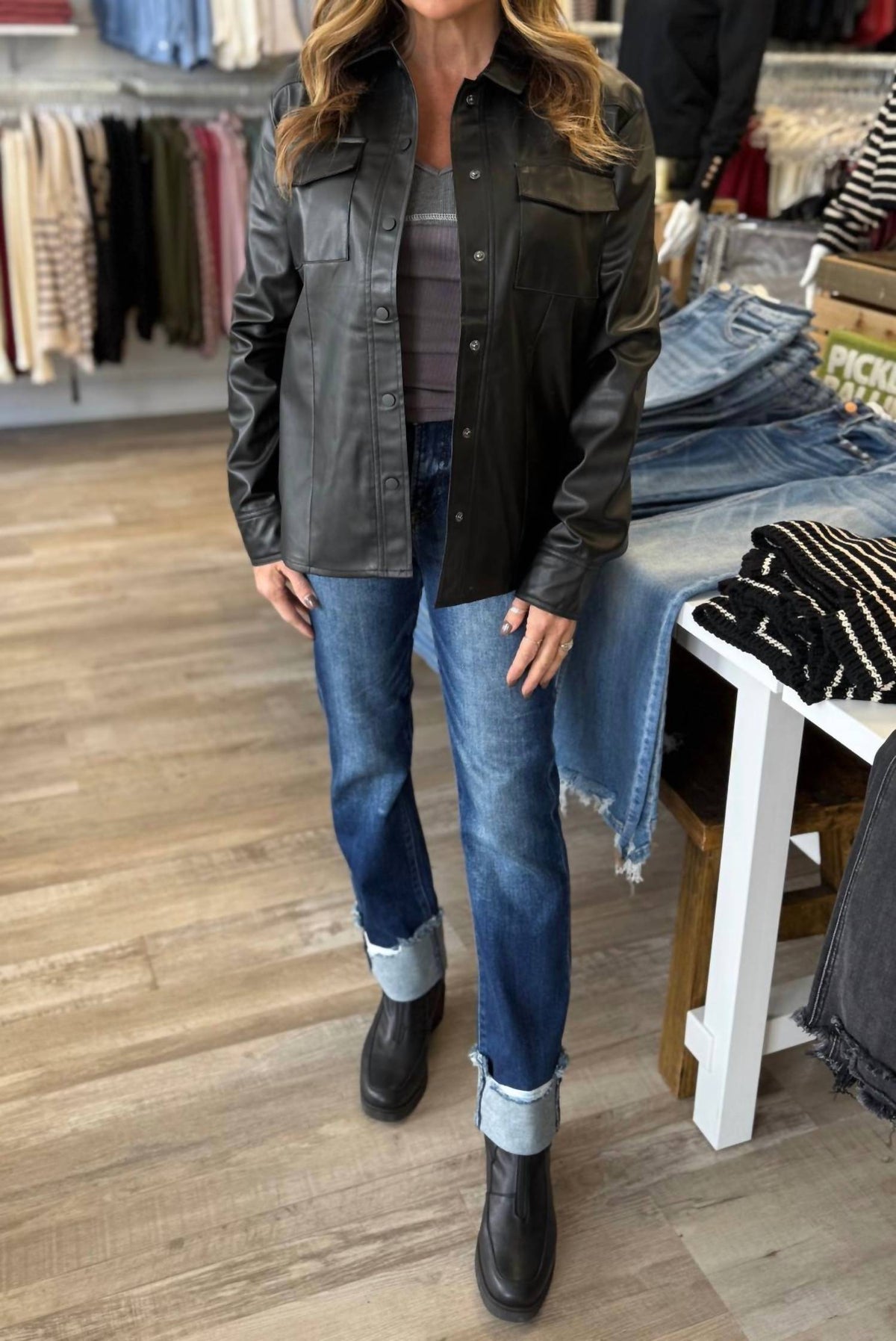 Vigoss - Faux Leather Button Up