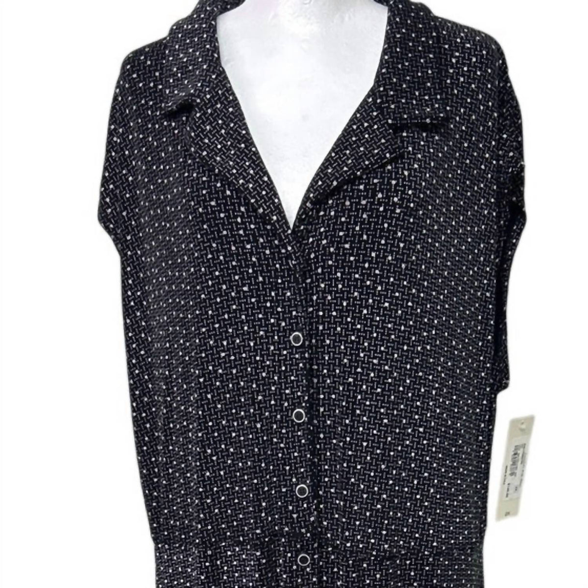 Vikki Vi - Women's Sleeveless Front Button Square Dot Pattern Midi Dress