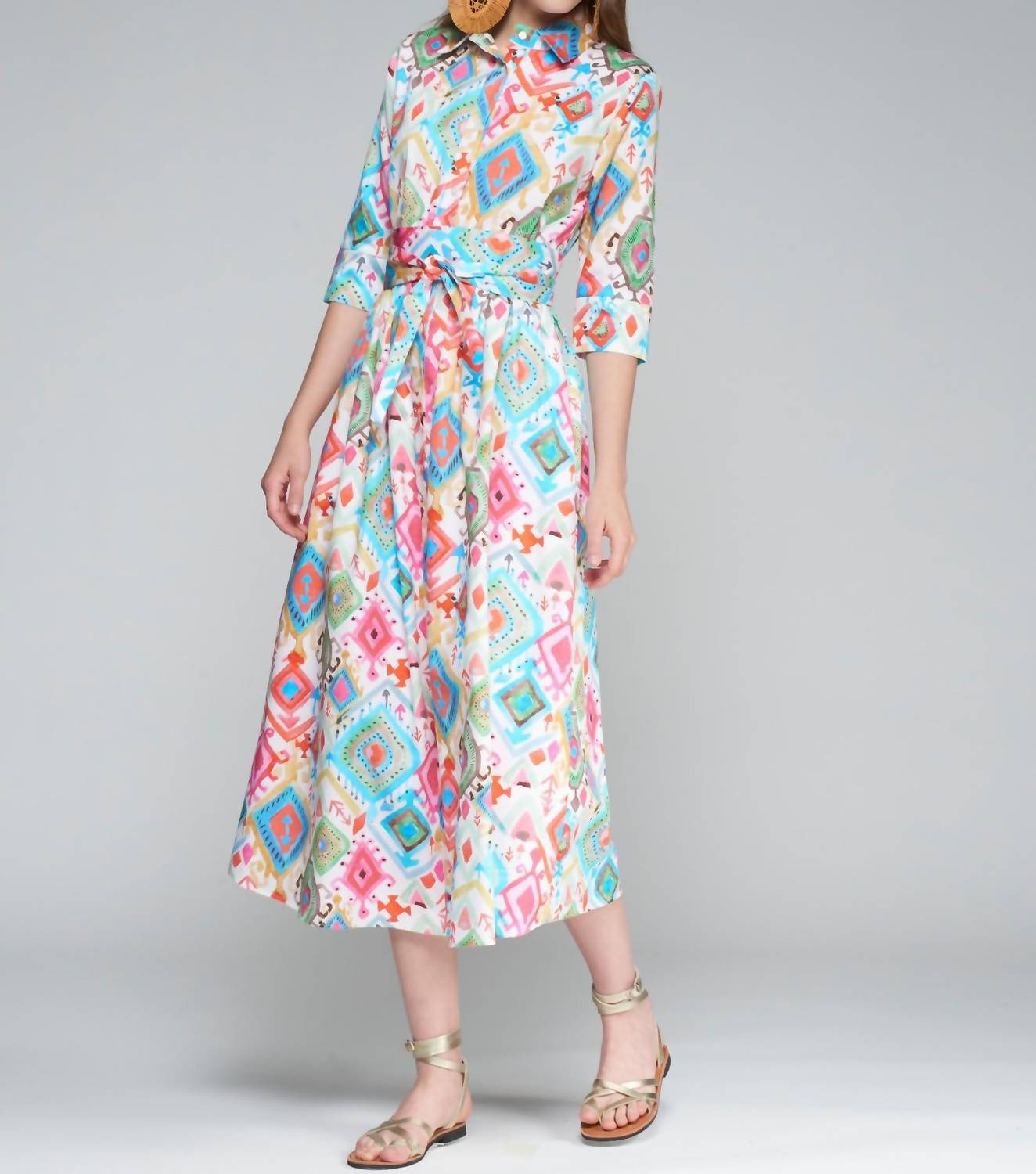 Vilagallo - Brenda Ikat Midi Dress - clothing - cotton - dresses