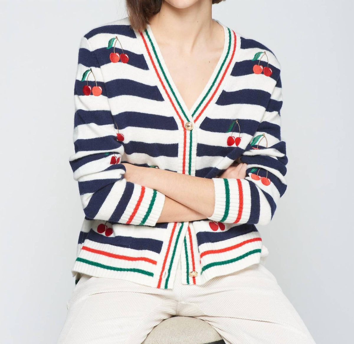 Vilagallo - Cherry Striped Cardigan