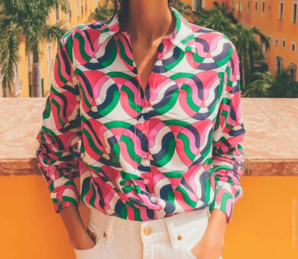 Vilagallo - Gaby Geometrico Print Top
