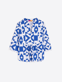 Vilagallo - Geometric Print Blouse - blouses - blue - clothing