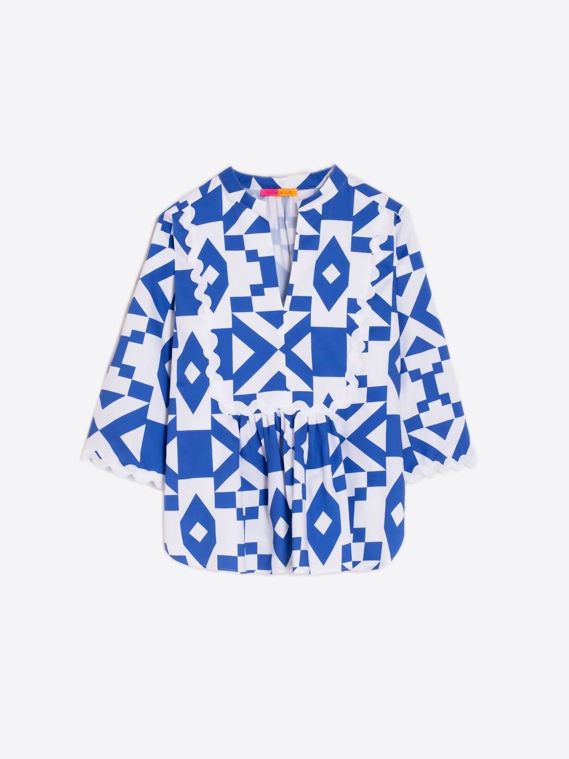 Vilagallo - Geometric Print Blouse - blouses - blue - clothing