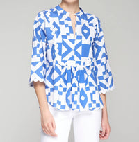 Vilagallo - Geometric Print Blouse - blouses - blue - clothing