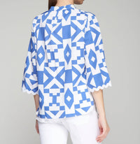 Vilagallo - Geometric Print Blouse - blouses - blue - clothing
