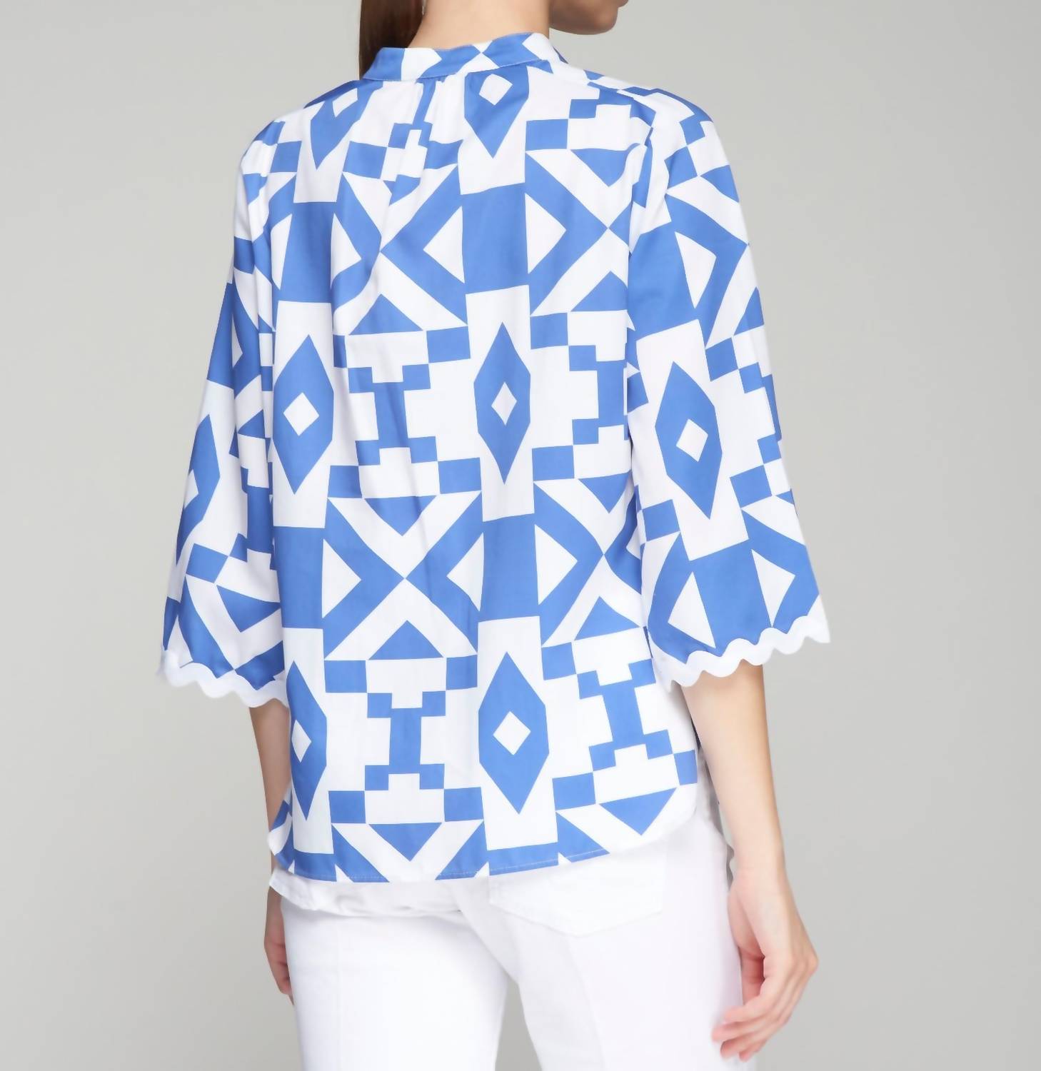 Vilagallo - Geometric Print Blouse - blouses - blue - clothing