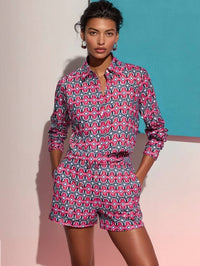 Vilagallo - Geometric Print Silk Shirt - button - down - shirts - clothing - geometric
