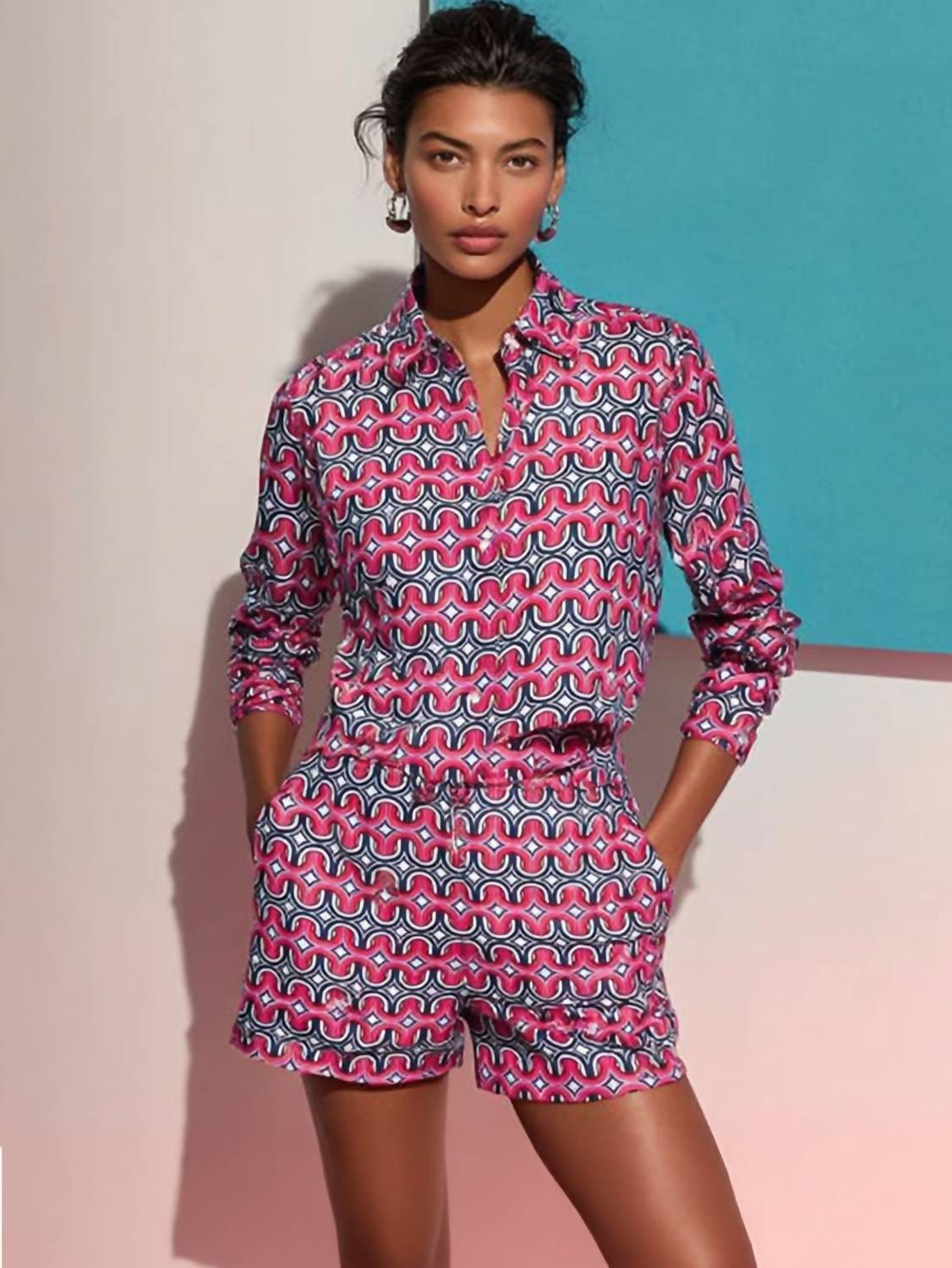 Vilagallo - Geometric Print Silk Shirt - button - down - shirts - clothing - geometric